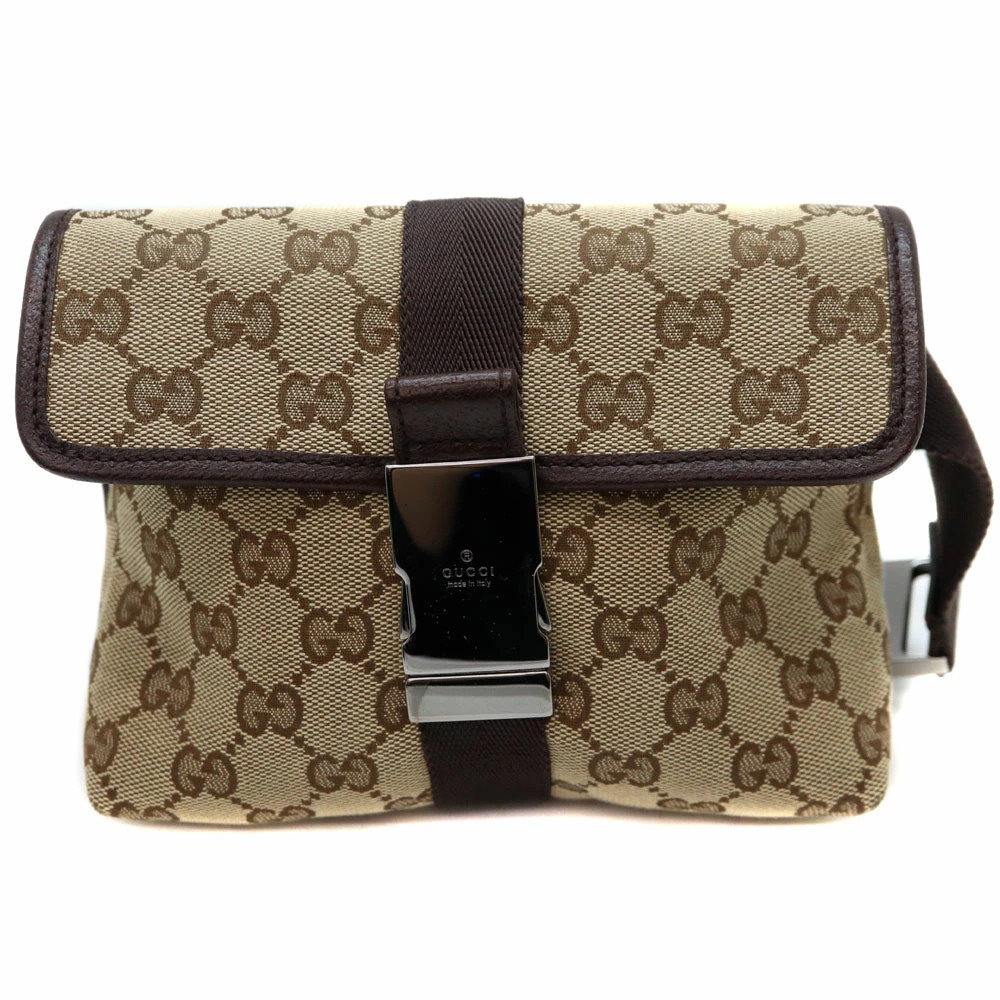 GUCCI Shoulder Bag Canvas Leather Brown Beige
